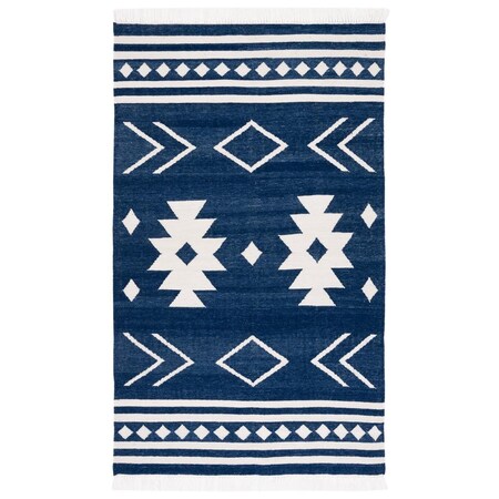 Safavieh 8 x 10 ft. Kilim Flat Weave Rectangle Area Rug with Fringes, Navy & Ivory KLM764N-8